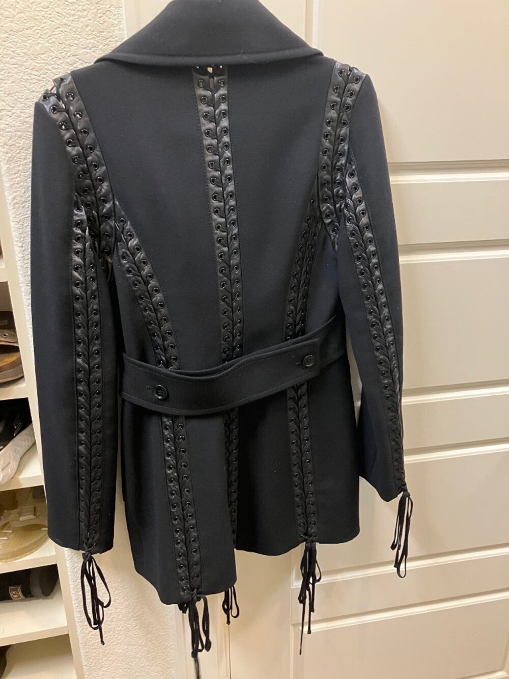 Dolce & Gabbana Wool and Leather Lace-up and Fringe Double Breasted Coat Size 40 - Picture 2 of 4